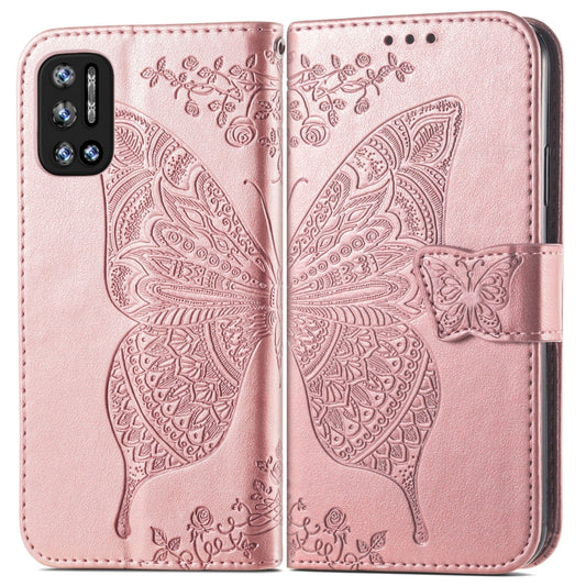For DOOGEE N40 Pro Butterfly Love Flowers Embossed Horizontal Flip Leather Case with Holder & Card Slots & Wallet & Lanyard(Rose Gold) by buy2fix