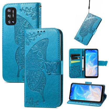 For DOOGEE N40 Pro Butterfly Love Flowers Embossed Horizontal Flip Leather Case with Holder & Card Slots & Wallet & Lanyard(Blue) - More Brand by buy2fix | Online Shopping UK | buy2fix