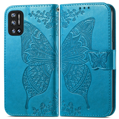 For DOOGEE N40 Pro Butterfly Love Flowers Embossed Horizontal Flip Leather Case with Holder & Card Slots & Wallet & Lanyard(Blue) - More Brand by buy2fix | Online Shopping UK | buy2fix