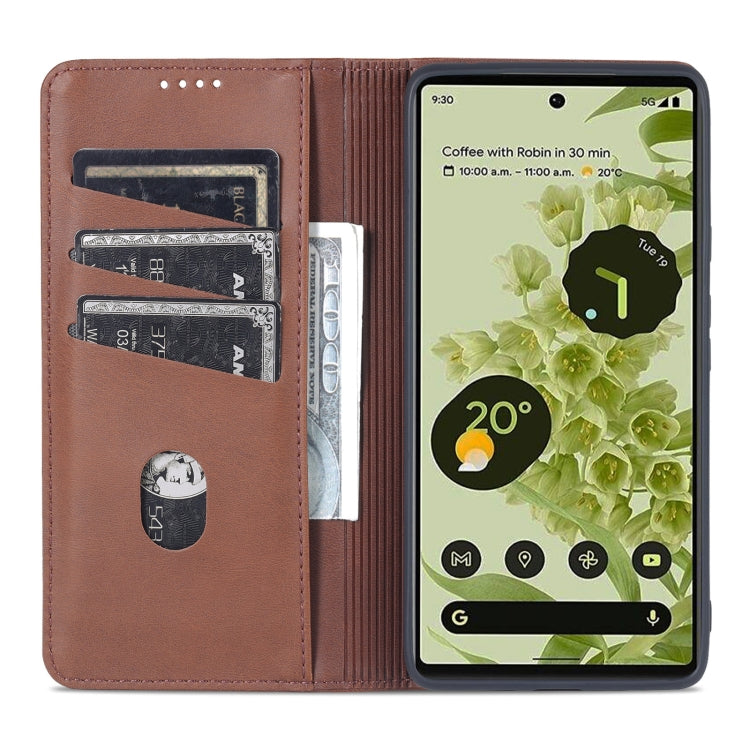 For Google Pixel 6 AZNS Magnetic Calf Texture Horizontal Flip Phone Leather Case(Dark Brown) - Google Cases by AZNS | Online Shopping UK | buy2fix