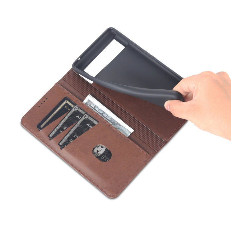 For Google Pixel 6 AZNS Magnetic Calf Texture Horizontal Flip Phone Leather Case(Dark Brown) - Google Cases by AZNS | Online Shopping UK | buy2fix