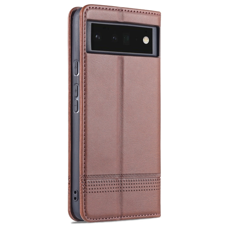 For Google Pixel 6 Pro AZNS Magnetic Calf Texture Horizontal Flip Phone Leather Case(Dark Brown) - Google Cases by AZNS | Online Shopping UK | buy2fix