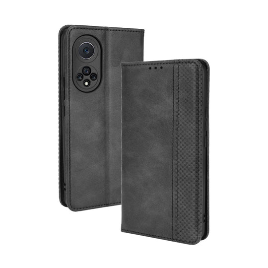 For Huawei nova 9 Magnetic Buckle Retro Crazy Horse Texture Horizontal Flip Phone Leather Case with Holder & Card Slots & Photo Frame(Black)