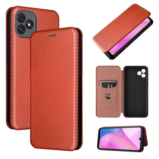 For Blackview Oscal C20 Carbon Fiber Texture Horizontal Flip Leather Phone Case with Card Slot(Brown) - More Brand by buy2fix | Online Shopping UK | buy2fix