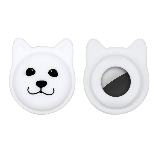 Serious Face Cute Cartoon Pet Collar Anti-lost Tracker Silicone Case For AirTag 2nd Gen / AirTag 1st Gen(White)