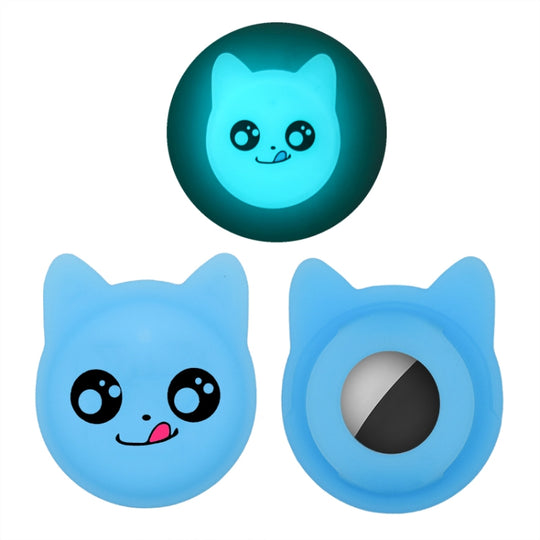 Naughty Smile Cute Cartoon Pet Collar Anti-lost Tracker Silicone Case For AirTag 2nd Gen / AirTag 1st Gen(Fluorescent Blue)