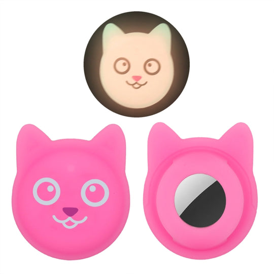 Hanhan Smile Cute Cartoon Pet Collar Anti-lost Tracker Silicone Case For AirTag 2nd Gen / AirTag 1st Gen(Fluorescent Pink)
