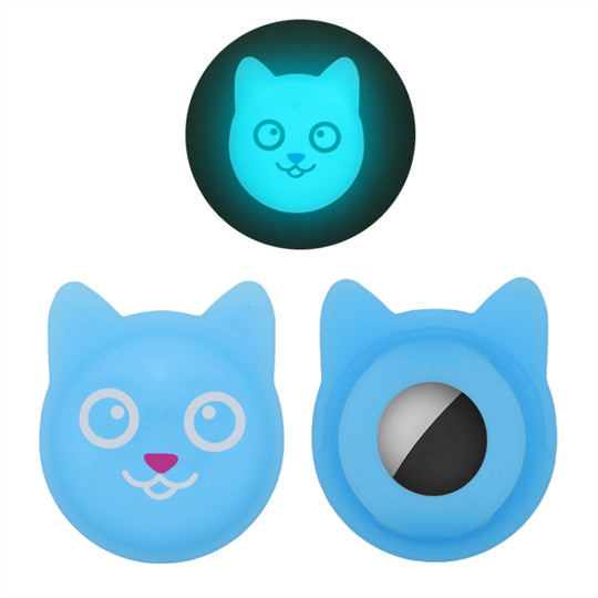 Hanhan Smile Cute Cartoon Pet Collar Anti-lost Tracker Silicone Case For AirTag 2nd Gen / AirTag 1st Gen(Fluorescent Blue)
