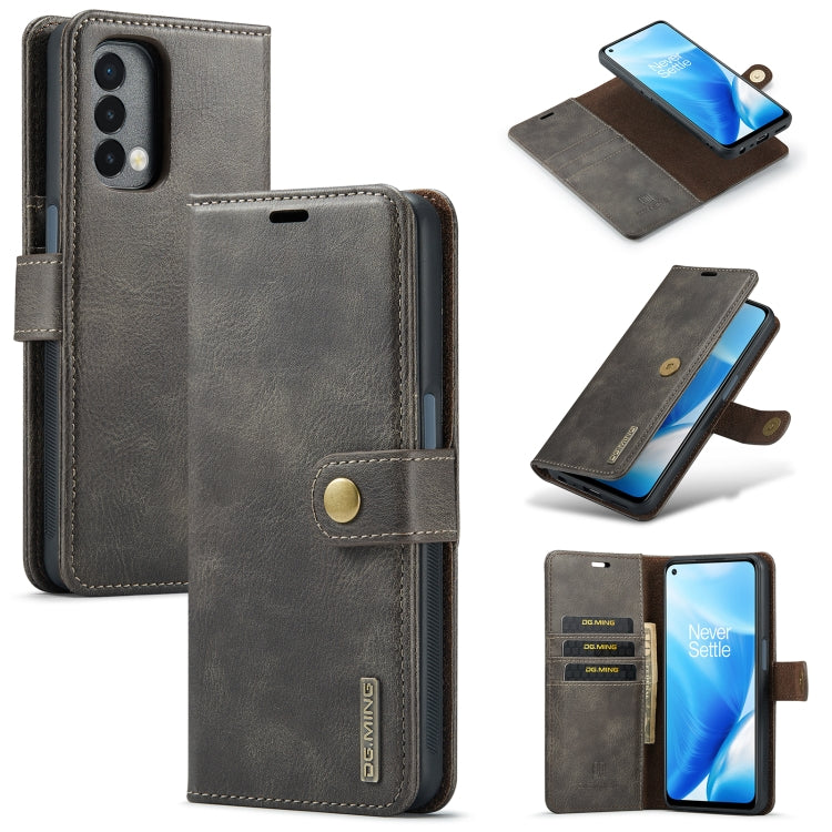 For OnePlus Nord 2 5G DG.MING Crazy Horse Texture Flip Detachable Magnetic Leather Case with Holder & Card Slots & Wallet(Grey) - OnePlus Cases by DG.MING | Online Shopping UK | buy2fix