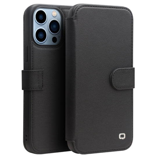 For iPhone 13 Pro Max QIALINO Magnetic Buckle Phone Leather Case with Card Slot (Black)