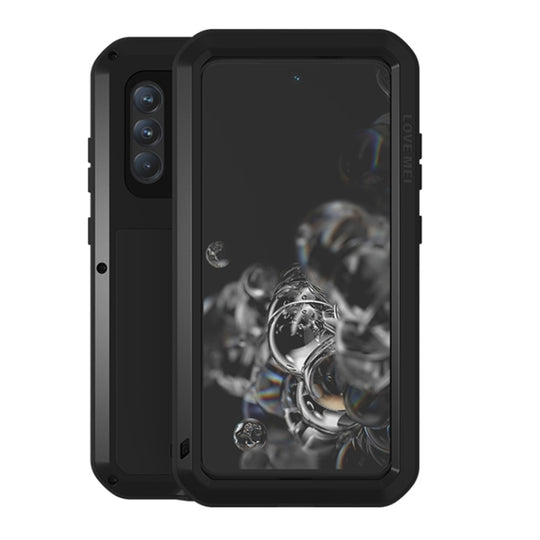 For Samsung Galaxy S21 FE LOVE MEI Metal Shockproof Waterproof Dustproof Protective Phone Case with Glass(Black)