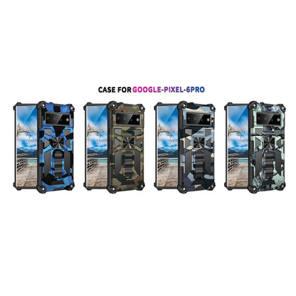 For Google Pixel 6 Pro Camouflage Armor Shockproof TPU + PC Magnetic Phone Case with Holder(Dark Blue) - Google Cases by buy2fix | Online Shopping UK | buy2fix