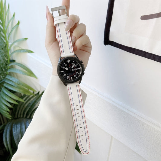 20mm Universal Tricolor Sewing Leather Watch Band(White) by buy2fix