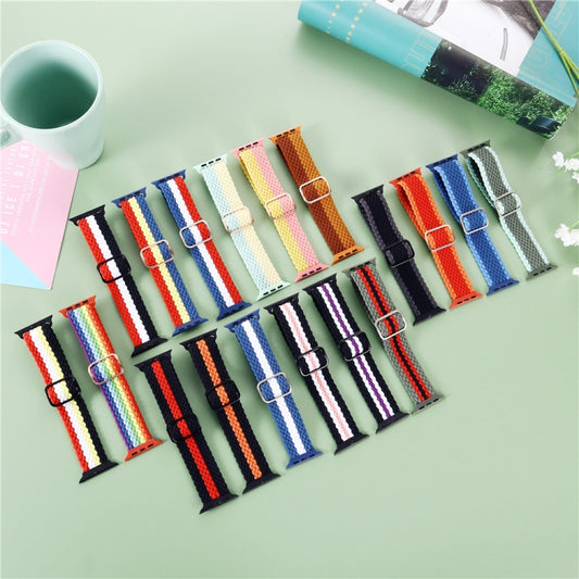Adjustable Striped Woven Nylon Strap Watch Band For Apple Watch Ultra 49mm&Watch Ultra 2 49mm / Series 9&8&7 45mm / SE 3&SE 2&6&SE&5&4 44mm / 3&2&1 42mm(Black Orange) by buy2fix