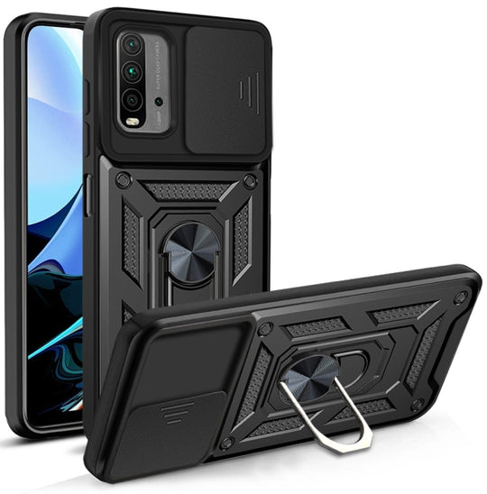 For Xiaomi Redmi Note 9 4G/9T/M3 Sliding Camera Cover Design TPU+PC Phone Protective Case(Black)