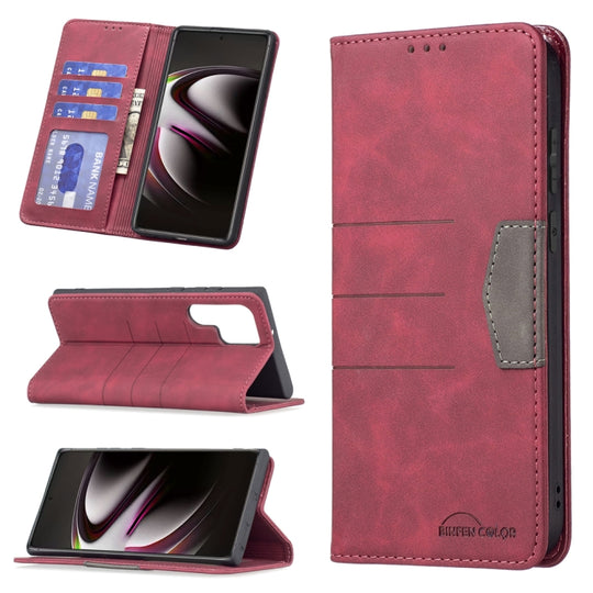 For Samsung Galaxy S22 Ultra 5G Magnetic Splicing Leather Phone Case(Red)