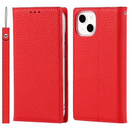 For iPhone 13 Litchi Texture Genuine Leather Phone Case With Lanyard & Holder & Card Slots & Wallet(Red) - iPhone 13 Cases by buy2fix | Online Shopping UK | buy2fix