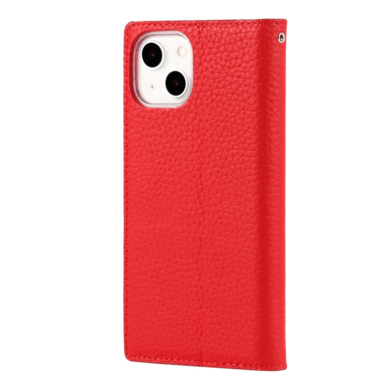 For iPhone 13 Litchi Texture Genuine Leather Phone Case With Lanyard & Holder & Card Slots & Wallet(Red) - iPhone 13 Cases by buy2fix | Online Shopping UK | buy2fix