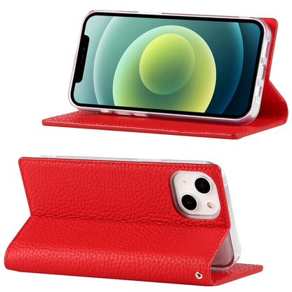 For iPhone 13 Litchi Texture Genuine Leather Phone Case With Lanyard & Holder & Card Slots & Wallet(Red) - iPhone 13 Cases by buy2fix | Online Shopping UK | buy2fix