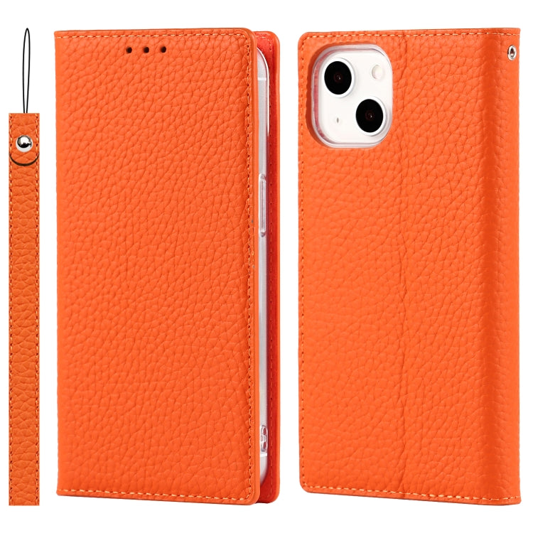 For iPhone 13 Litchi Texture Genuine Leather Phone Case With Lanyard & Holder & Card Slots & Wallet(Orange) - iPhone 13 Cases by buy2fix | Online Shopping UK | buy2fix