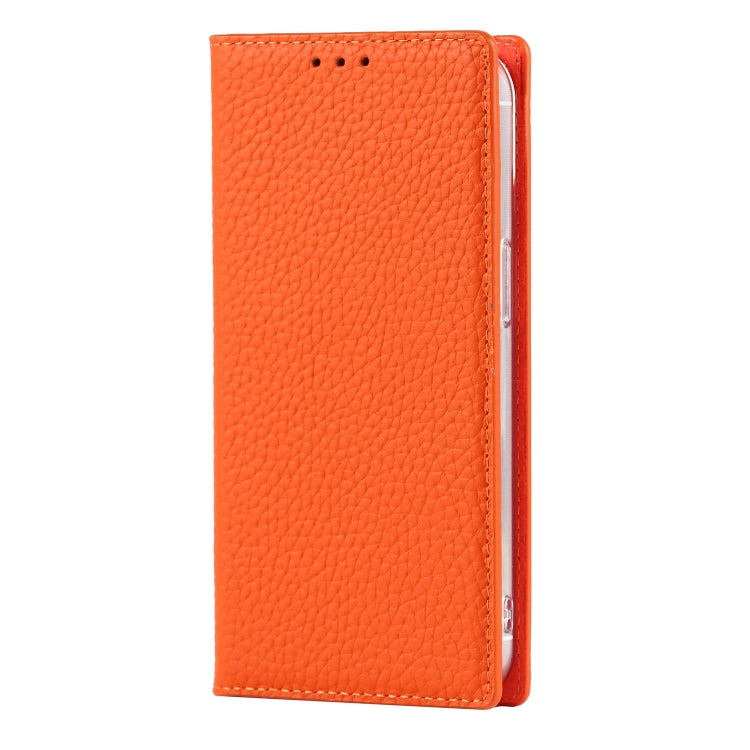 For iPhone 13 Litchi Texture Genuine Leather Phone Case With Lanyard & Holder & Card Slots & Wallet(Orange) - iPhone 13 Cases by buy2fix | Online Shopping UK | buy2fix