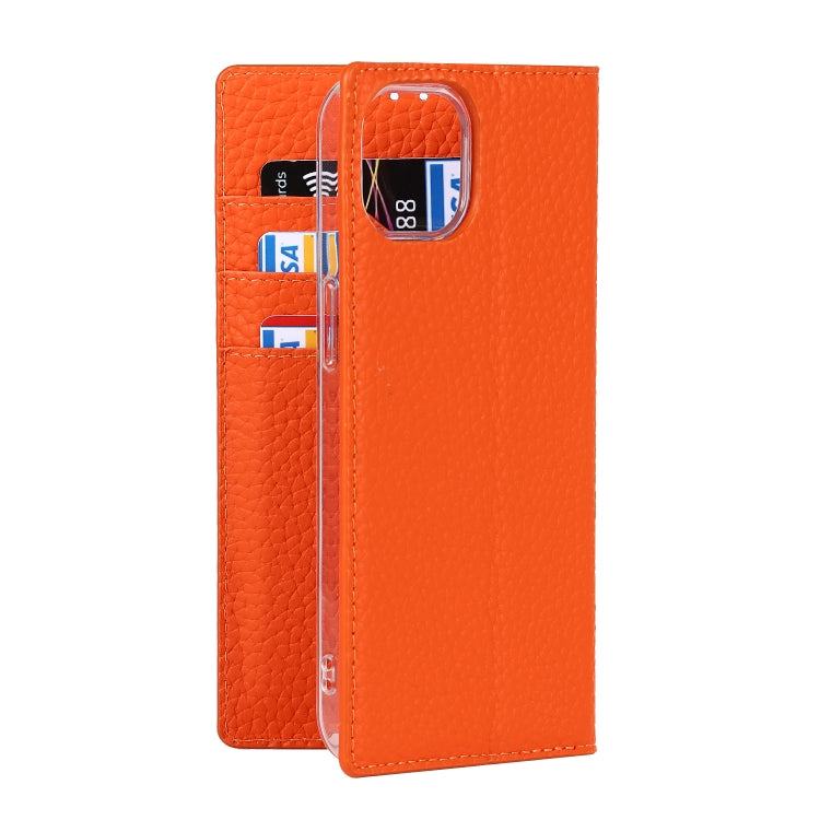 For iPhone 13 Litchi Texture Genuine Leather Phone Case With Lanyard & Holder & Card Slots & Wallet(Orange) - iPhone 13 Cases by buy2fix | Online Shopping UK | buy2fix