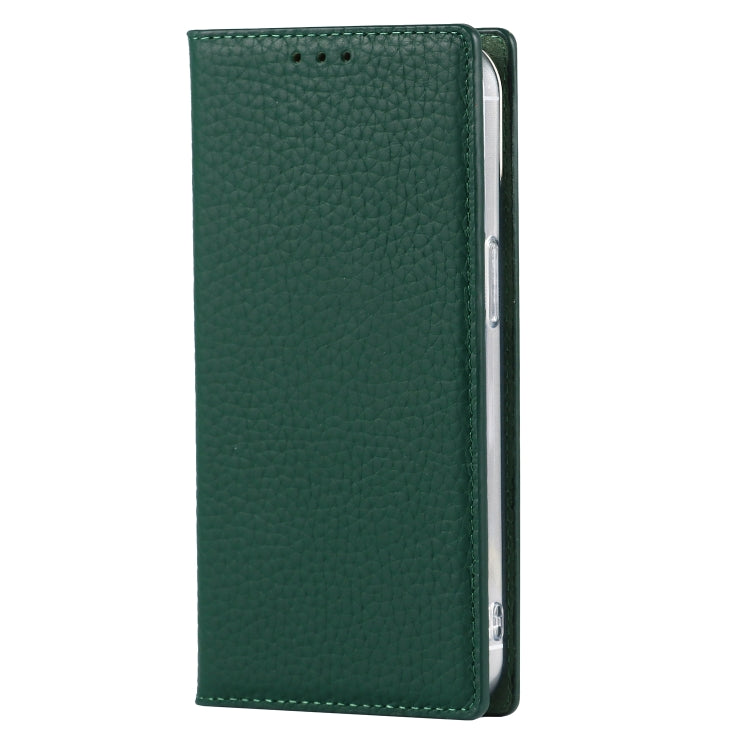 For iPhone 13 Litchi Texture Genuine Leather Phone Case With Lanyard & Holder & Card Slots & Wallet(Dark Green) - iPhone 13 Cases by buy2fix | Online Shopping UK | buy2fix