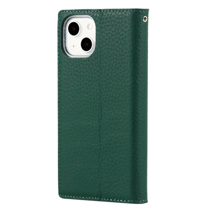 For iPhone 13 Litchi Texture Genuine Leather Phone Case With Lanyard & Holder & Card Slots & Wallet(Dark Green) - iPhone 13 Cases by buy2fix | Online Shopping UK | buy2fix