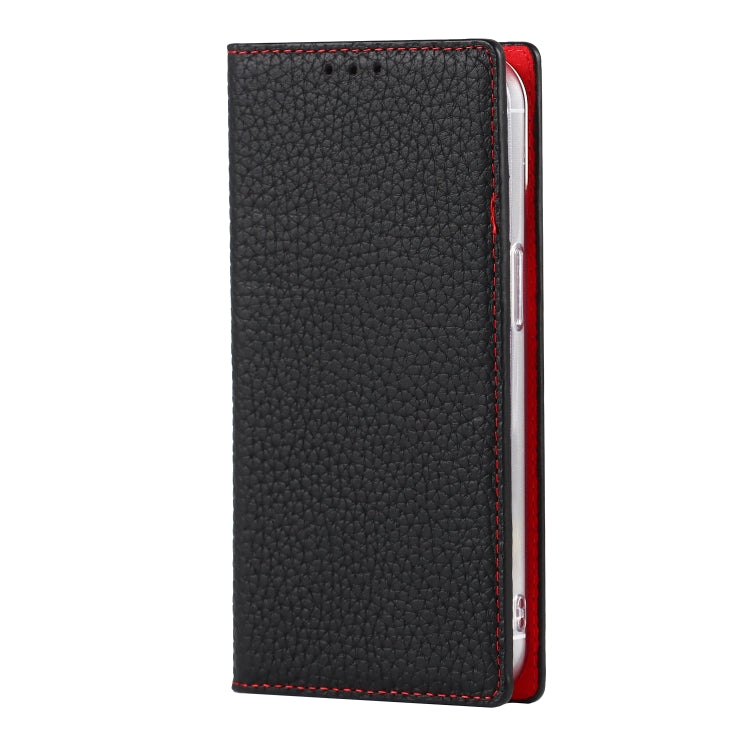 For iPhone 13 mini Litchi Texture Genuine Leather Phone Case With Lanyard & Holder & Card Slots & Wallet (Black) - iPhone 13 mini Cases by buy2fix | Online Shopping UK | buy2fix