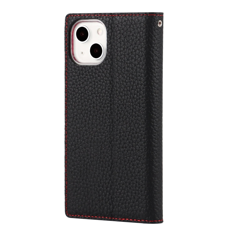 For iPhone 13 mini Litchi Texture Genuine Leather Phone Case With Lanyard & Holder & Card Slots & Wallet (Black) - iPhone 13 mini Cases by buy2fix | Online Shopping UK | buy2fix