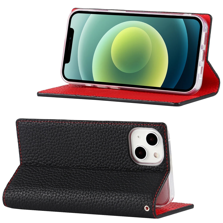 For iPhone 13 mini Litchi Texture Genuine Leather Phone Case With Lanyard & Holder & Card Slots & Wallet (Black) - iPhone 13 mini Cases by buy2fix | Online Shopping UK | buy2fix