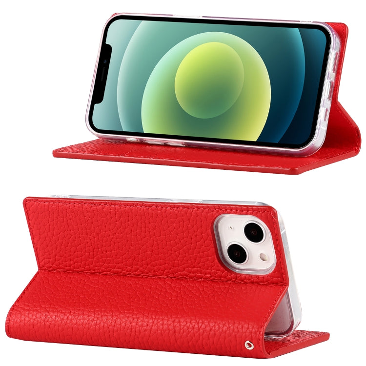 For iPhone 13 mini Litchi Texture Genuine Leather Phone Case With Lanyard & Holder & Card Slots & Wallet (Red) - iPhone 13 mini Cases by buy2fix | Online Shopping UK | buy2fix