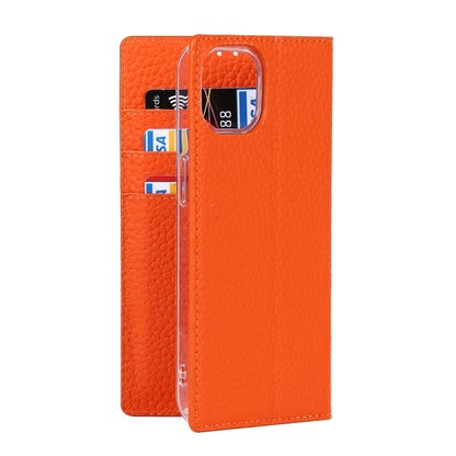 For iPhone 13 mini Litchi Texture Genuine Leather Phone Case With Lanyard & Holder & Card Slots & Wallet (Orange) - iPhone 13 mini Cases by buy2fix | Online Shopping UK | buy2fix