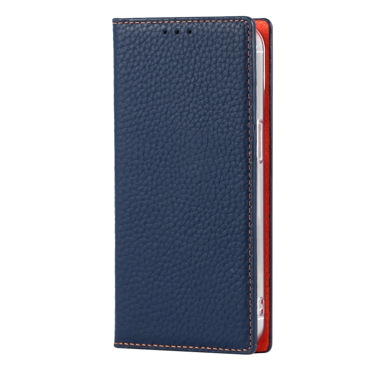 For iPhone 13 mini Litchi Texture Genuine Leather Phone Case With Lanyard & Holder & Card Slots & Wallet (Dark Blue) - iPhone 13 mini Cases by buy2fix | Online Shopping UK | buy2fix