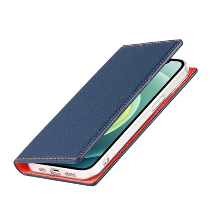 For iPhone 13 mini Litchi Texture Genuine Leather Phone Case With Lanyard & Holder & Card Slots & Wallet (Dark Blue) - iPhone 13 mini Cases by buy2fix | Online Shopping UK | buy2fix