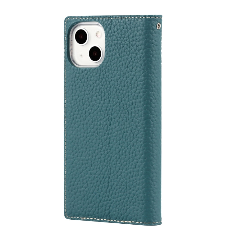 For iPhone 13 mini Litchi Texture Genuine Leather Phone Case With Lanyard & Holder & Card Slots & Wallet (Sky Blue) - iPhone 13 mini Cases by buy2fix | Online Shopping UK | buy2fix