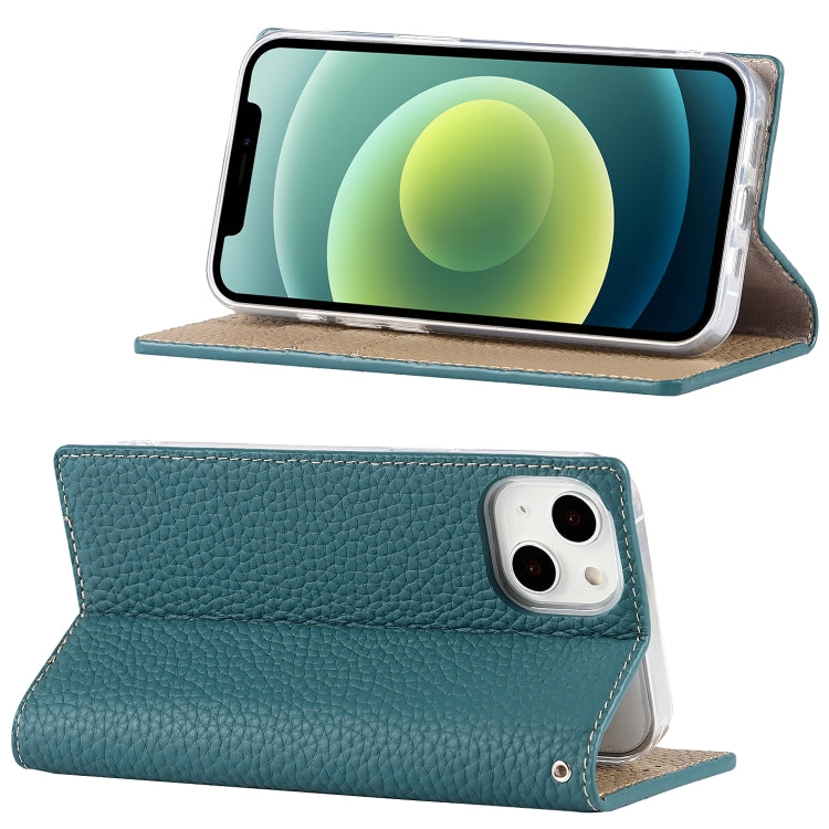 For iPhone 13 mini Litchi Texture Genuine Leather Phone Case With Lanyard & Holder & Card Slots & Wallet (Sky Blue) - iPhone 13 mini Cases by buy2fix | Online Shopping UK | buy2fix