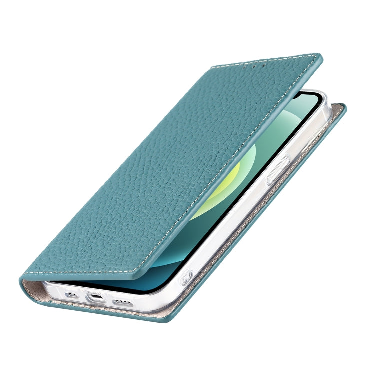 For iPhone 13 mini Litchi Texture Genuine Leather Phone Case With Lanyard & Holder & Card Slots & Wallet (Sky Blue) - iPhone 13 mini Cases by buy2fix | Online Shopping UK | buy2fix