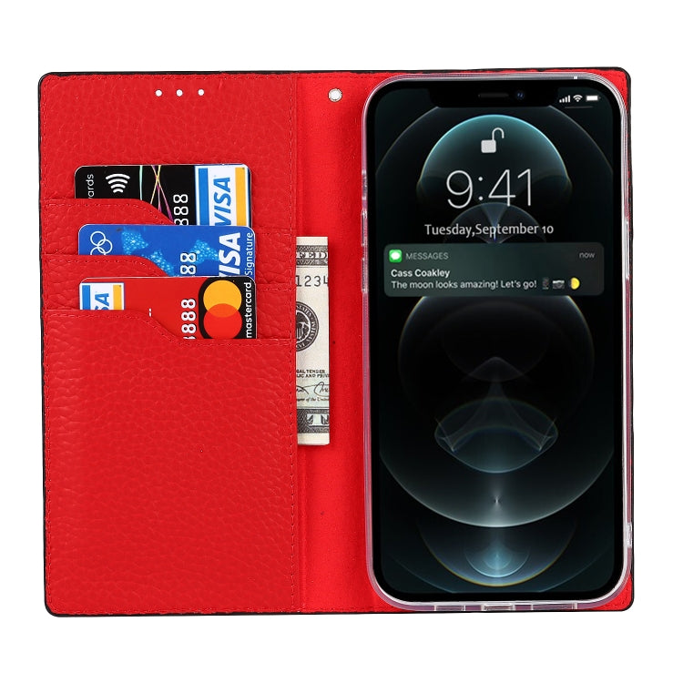 For iPhone 13 Pro Litchi Texture Genuine Leather Phone Case With Lanyard & Holder & Card Slots & Wallet (Black) - iPhone 13 Pro Cases by buy2fix | Online Shopping UK | buy2fix
