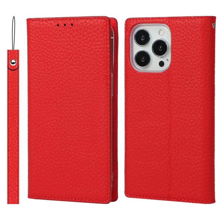 For iPhone 13 Pro Litchi Texture Genuine Leather Phone Case With Lanyard & Holder & Card Slots & Wallet (Red) - iPhone 13 Pro Cases by buy2fix | Online Shopping UK | buy2fix