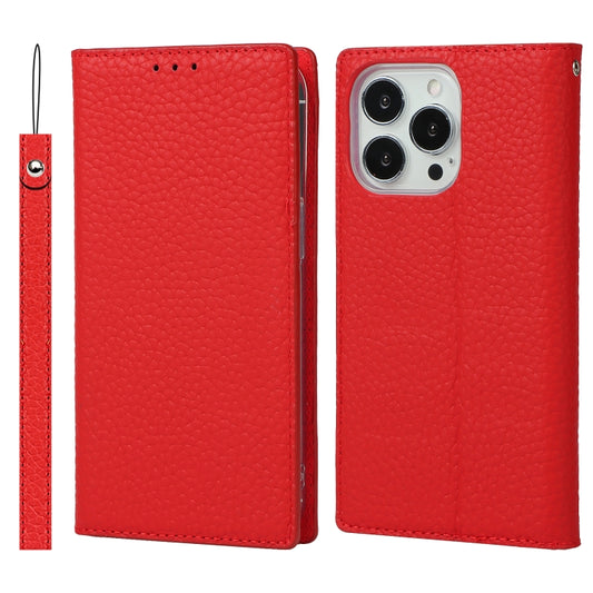 For iPhone 13 Pro Litchi Texture Genuine Leather Phone Case With Lanyard & Holder & Card Slots & Wallet (Red) - iPhone 13 Pro Cases by buy2fix | Online Shopping UK | buy2fix