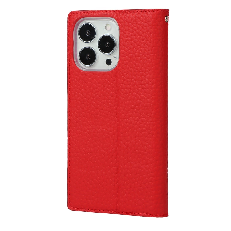 For iPhone 13 Pro Litchi Texture Genuine Leather Phone Case With Lanyard & Holder & Card Slots & Wallet (Red) - iPhone 13 Pro Cases by buy2fix | Online Shopping UK | buy2fix
