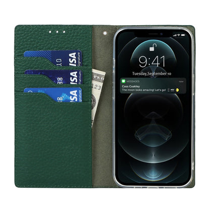 For iPhone 13 Pro Litchi Texture Genuine Leather Phone Case With Lanyard & Holder & Card Slots & Wallet (Dark Green) - iPhone 13 Pro Cases by buy2fix | Online Shopping UK | buy2fix