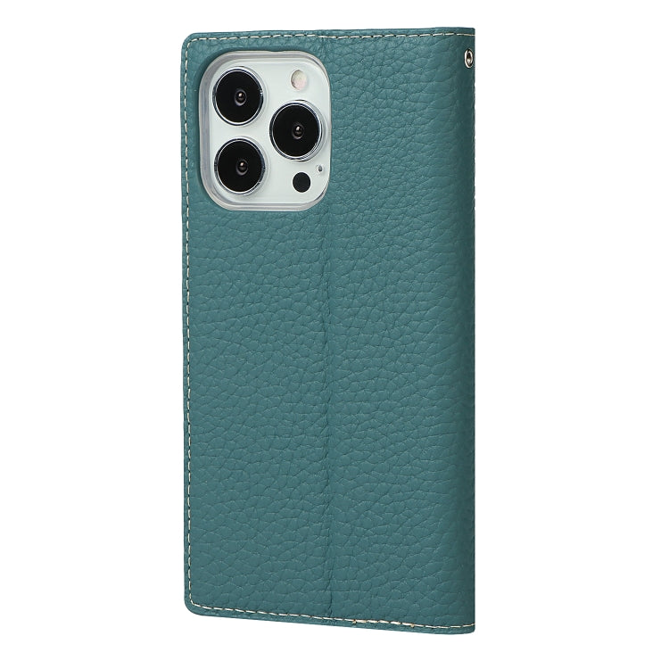 For iPhone 13 Pro Litchi Texture Genuine Leather Phone Case With Lanyard & Holder & Card Slots & Wallet (Sky Blue) - iPhone 13 Pro Cases by buy2fix | Online Shopping UK | buy2fix
