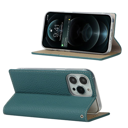 For iPhone 13 Pro Litchi Texture Genuine Leather Phone Case With Lanyard & Holder & Card Slots & Wallet (Sky Blue) - iPhone 13 Pro Cases by buy2fix | Online Shopping UK | buy2fix