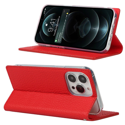 For iPhone 13 Pro Max Litchi Texture Genuine Leather Phone Case With Lanyard & Holder & Card Slots & Wallet (Red) - iPhone 13 Pro Max Cases by buy2fix | Online Shopping UK | buy2fix