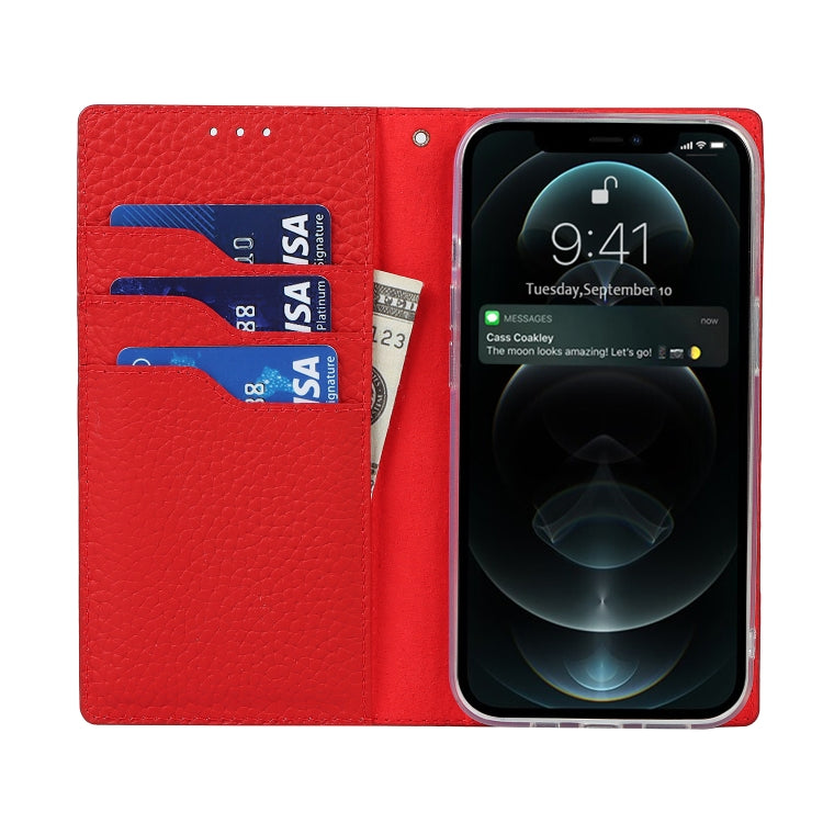 For iPhone 13 Pro Max Litchi Texture Genuine Leather Phone Case With Lanyard & Holder & Card Slots & Wallet (Red) - iPhone 13 Pro Max Cases by buy2fix | Online Shopping UK | buy2fix
