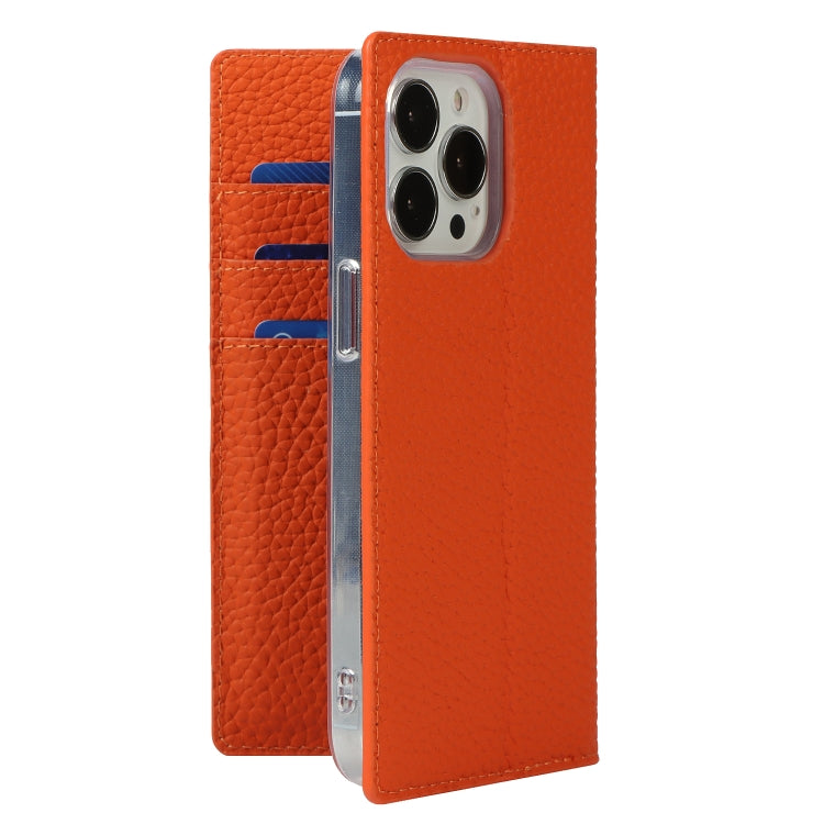 For iPhone 13 Pro Max Litchi Texture Genuine Leather Phone Case With Lanyard & Holder & Card Slots & Wallet (Orange) - iPhone 13 Pro Max Cases by buy2fix | Online Shopping UK | buy2fix