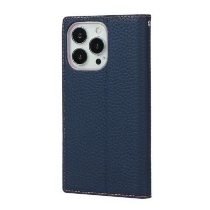 For iPhone 13 Pro Max Litchi Texture Genuine Leather Phone Case With Lanyard & Holder & Card Slots & Wallet (Dark Blue) - iPhone 13 Pro Max Cases by buy2fix | Online Shopping UK | buy2fix