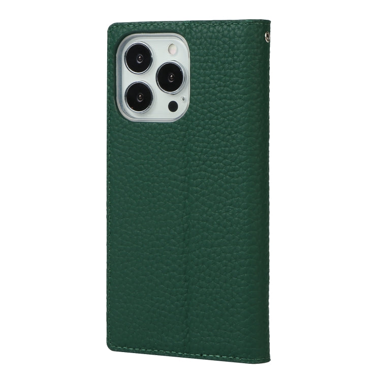 For iPhone 13 Pro Max Litchi Texture Genuine Leather Phone Case With Lanyard & Holder & Card Slots & Wallet (Dark Green) - iPhone 13 Pro Max Cases by buy2fix | Online Shopping UK | buy2fix